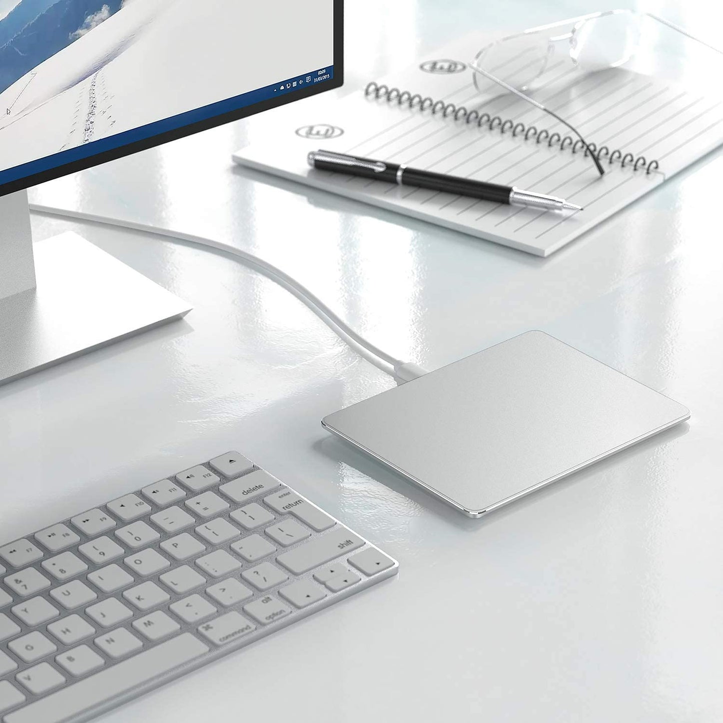Ultra Slim USB Trackpad Touchpad - Portable Aluminum Wired Touchpad with Multi-Touch Navigation for Windows 7/10 PC Laptop Notebook Desktop Computer, Silver