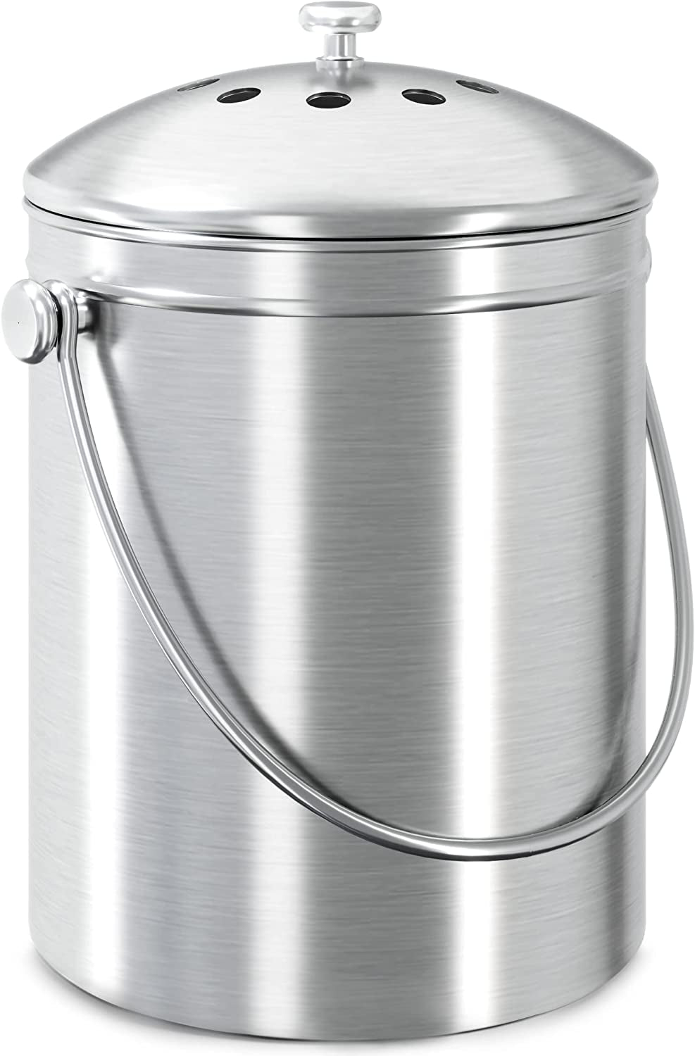  Stainless Steel Kitchen Compost Bin with Lid and Spare Charcoal Filter, 1.3 Gallon Capacity - Silver