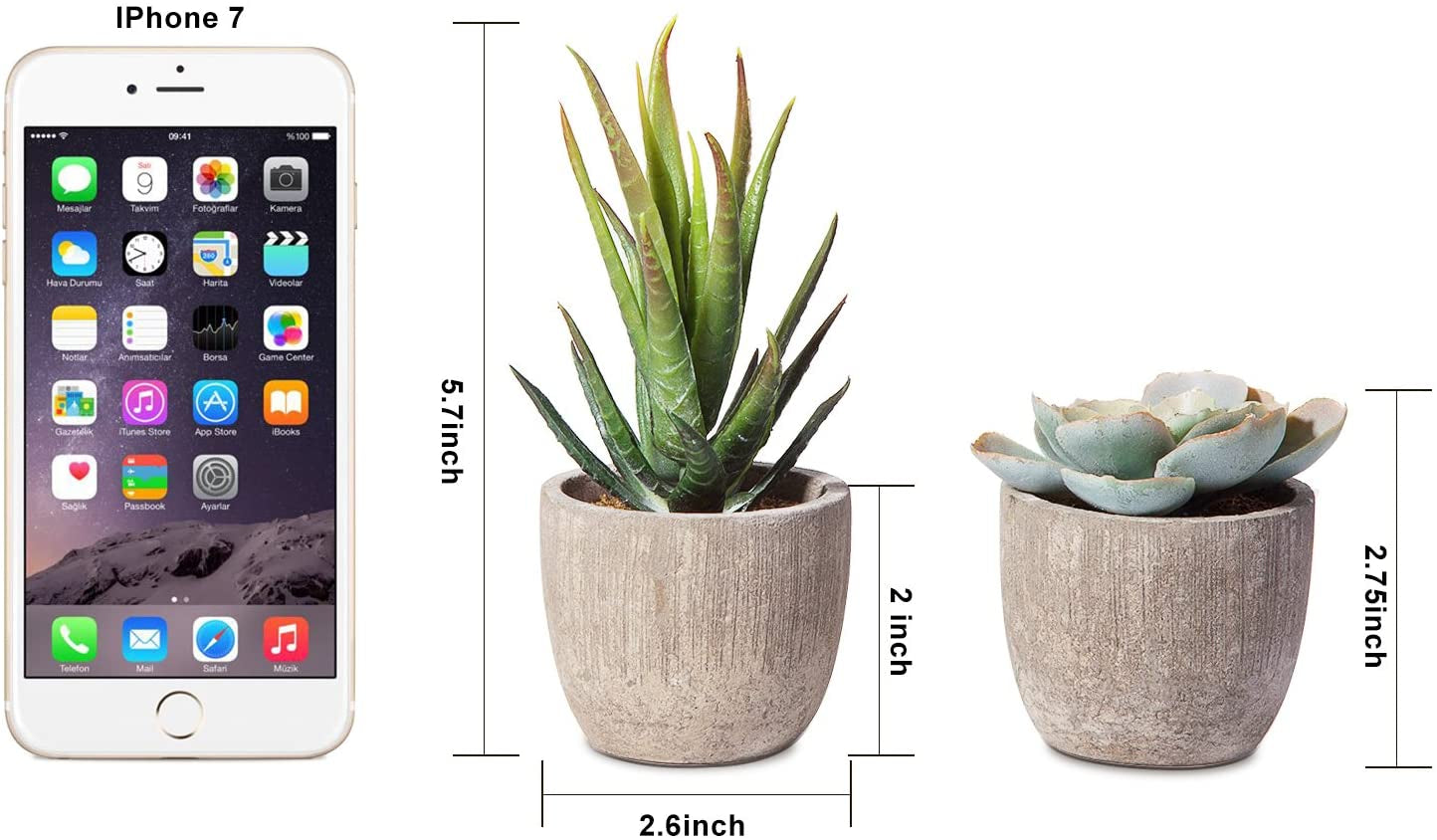 Artificial Succulent Plants Assorted Decorative Faux Succulent Potted Fake Cactus Cacti Plants Gray Pots, Set of 5