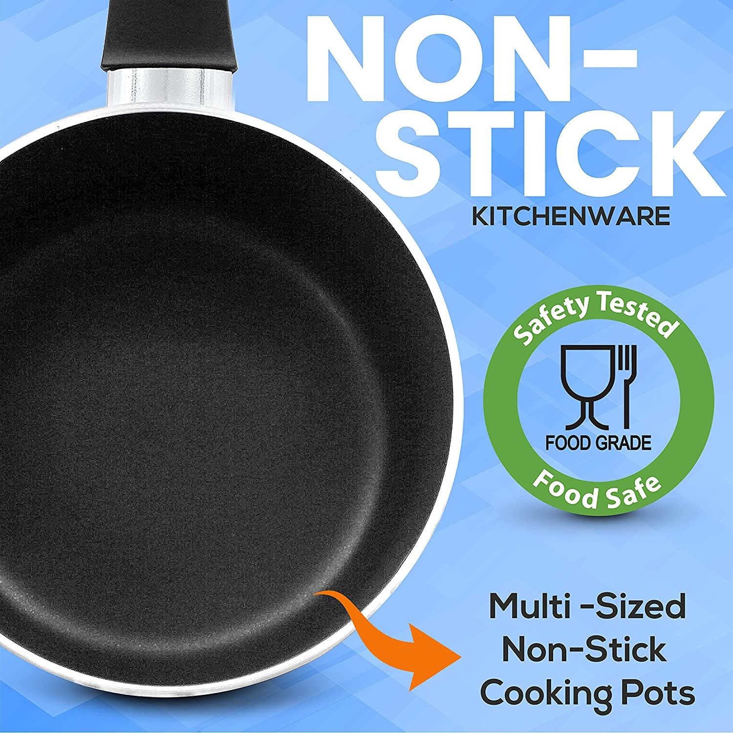 Kitchenware Pots & Pans: Basic Kitchen Cookware in Black with Non-Stick Coating Inside and Heat Resistant Lacquer. This 15-Piece Set comes in One Size