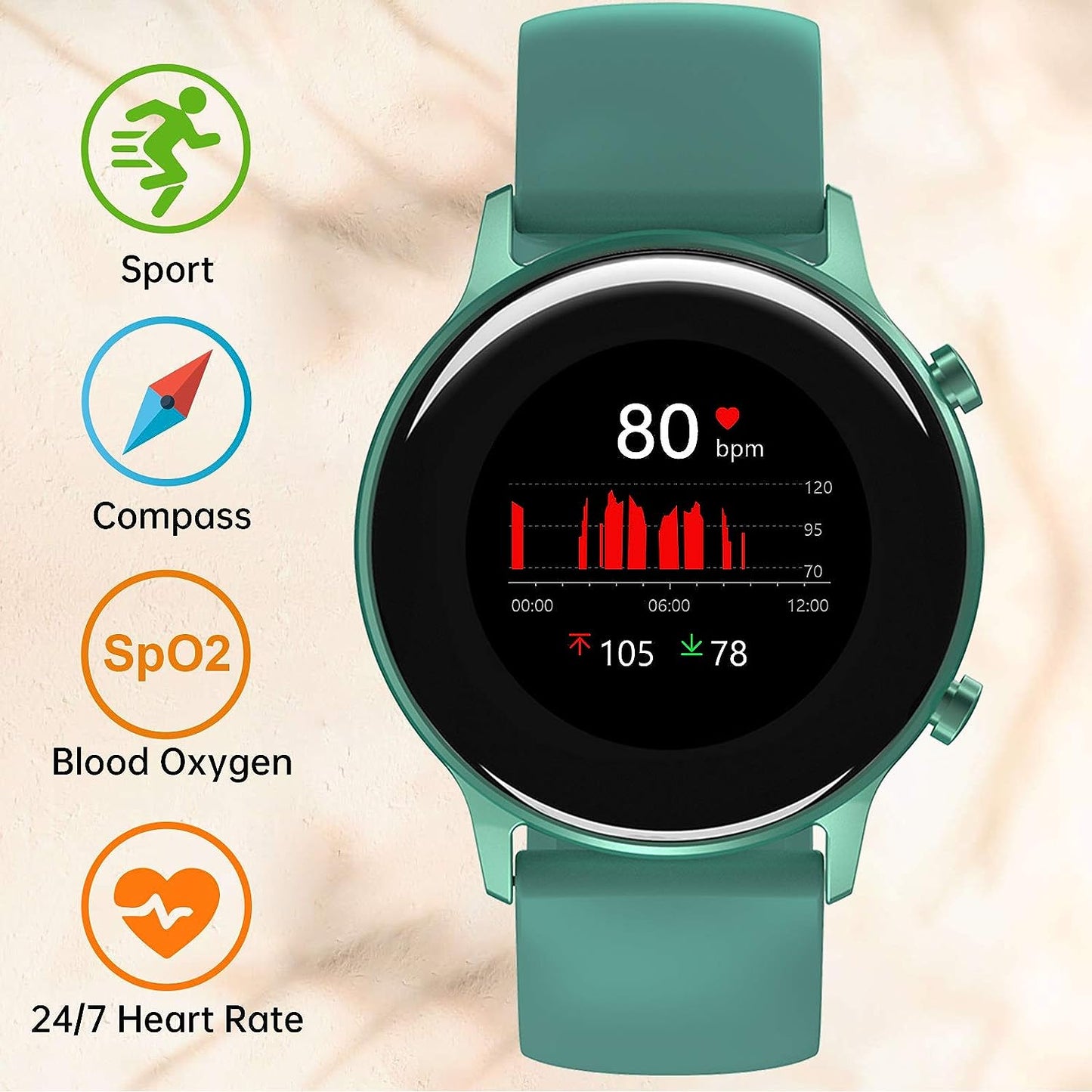 Smart Watch for Android and iOS Phones - A Fitness Tracker with Heart Rate Monitoring, Sleep Tracking, Blood Oxygen Monitoring, and 17 Exercise Modes. Designed for both Men and Women, it's an Activity Tracker with 5ATM Water Resistance.