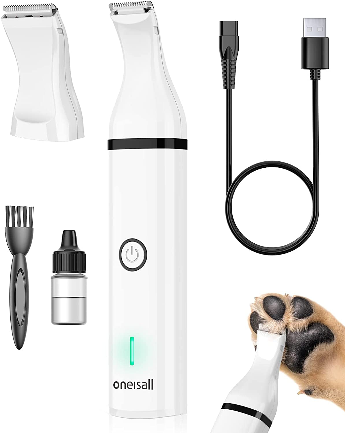 Cordless Dog Clippers with Dual Blades for Precise Grooming - Low Noise Trimmer for Trimming Dog's Hair Around Paws, Eyes, Ears, Face, Rump (White)