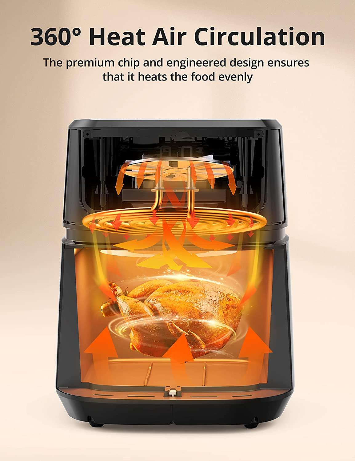 8-in-1 Air Fryer - 5.3 Quart Compact Air Fryer with Visible Cooking Window and LCD Touch Screen; Offers Overheat Protection, Dishwasher-Safe & Non-Stick Basket for Quick, Easy Meals. Available in Black.