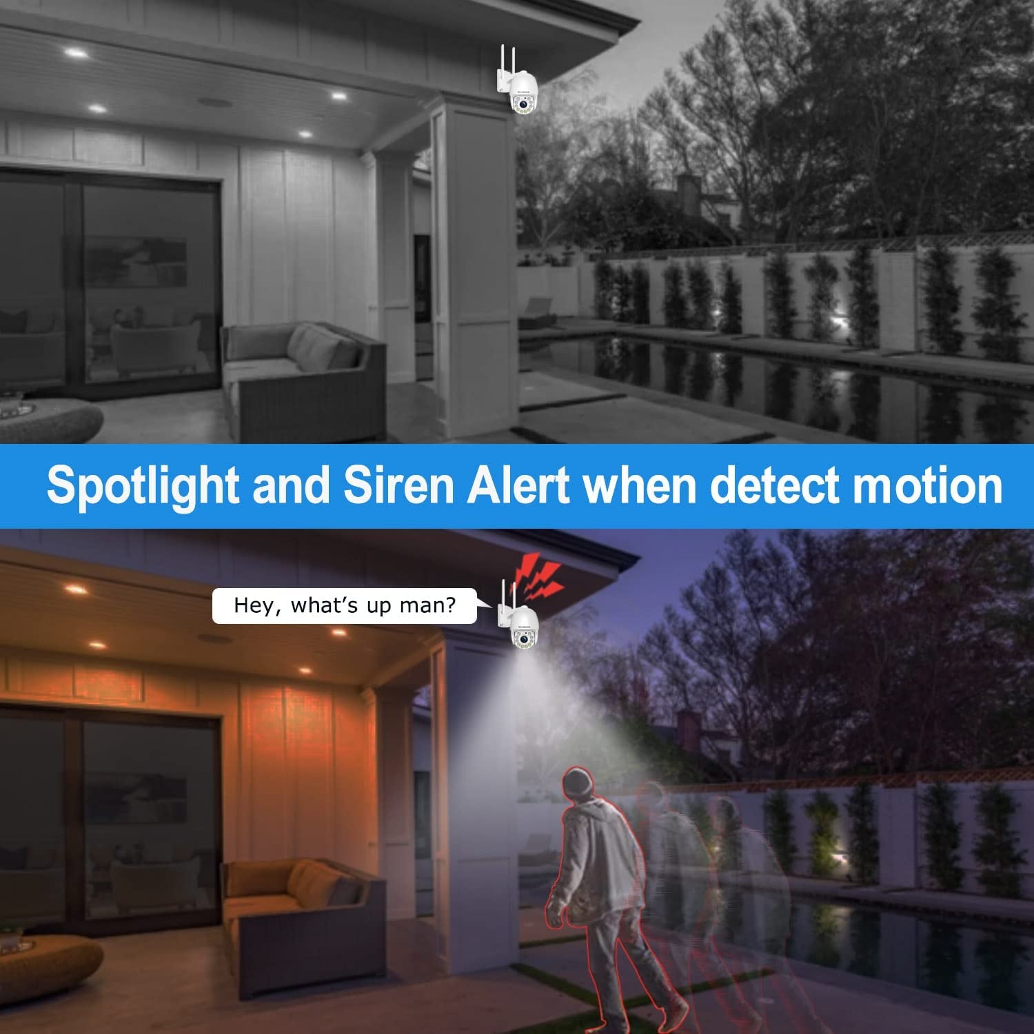 Wireless Outdoor Surveillance Camera with 360° Coverage, Color Night Vision, 2-Way Audio, Motion Detection Tracking, and Waterproof Design - Compatible with Phone and PC App