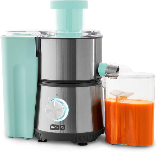 Compact Centrifugal Juicer - 2-Speed Press Juicing Machine with a 2" Wide Feed Chute for Whole Fruits and Vegetables, Anti-drip Feature, Stainless Steel Sieve in Aqua