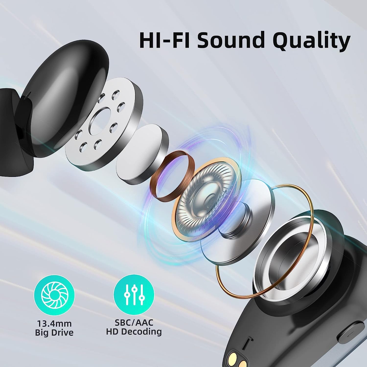 Wireless Earbuds with Bluetooth 5.3, Over-Ear IPX7 Waterproof, 60Hrs Playback, HD Stereo Audio, LED Display, Earhooks, and Mic - Ideal for Sports, Running, Workout, and Gym.