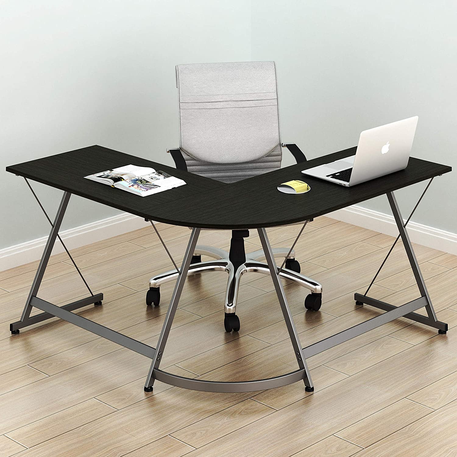 Gaming Desk L-Shaped Office Computer Corner Table, Espresso