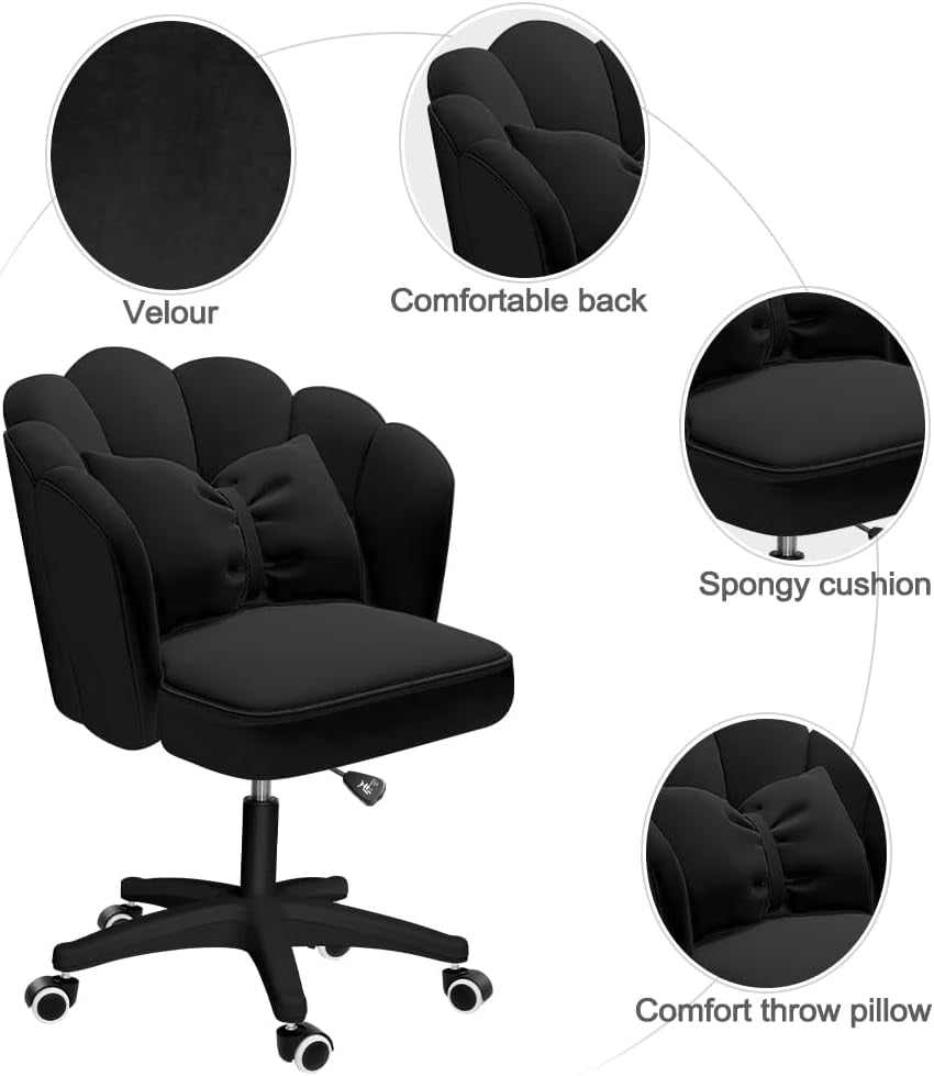 Cute Petal Office Desk Chair, Modern Fabric Height Adjustable Chair Makeup Chairs Computer Chairs (Modern, Black)