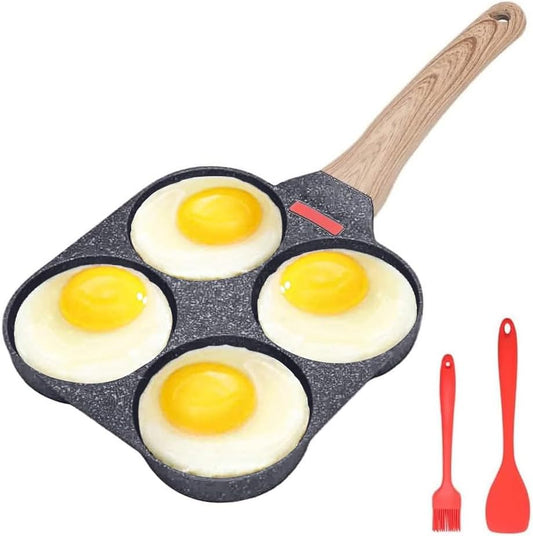 Nonstick Egg Pan with 4 Cups, Aluminium Alloy Cooker for Breakfast, Suitable for Gas Stove & Induction Cooker, PFOS-Free (Black)