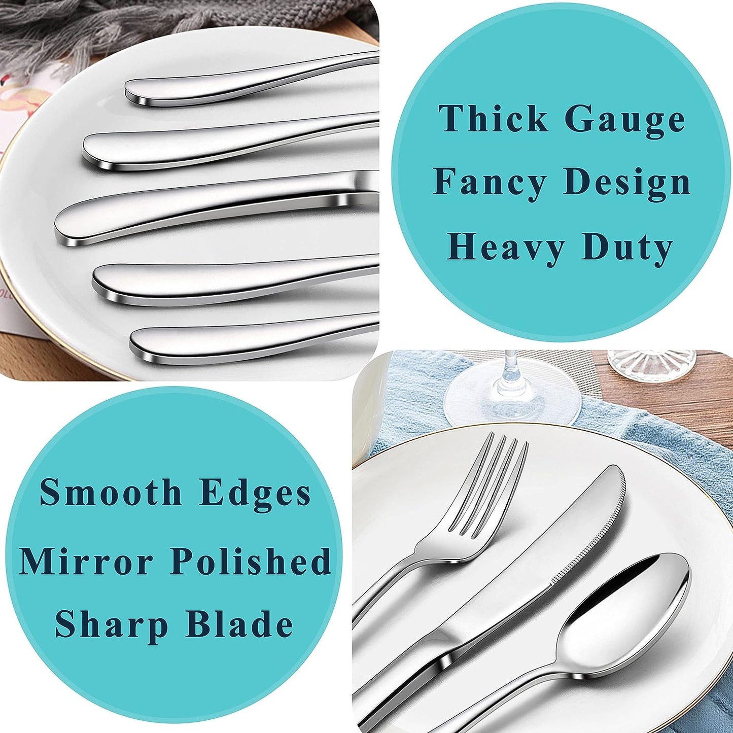 40-Piece Heavy Duty Stainless Steel Silverware Set: Modern Flatware Cutlery Set for 8. Fancy Tableware Eating Utensils Set for Home Wedding. Dishwasher Safe with Mirror Finish.