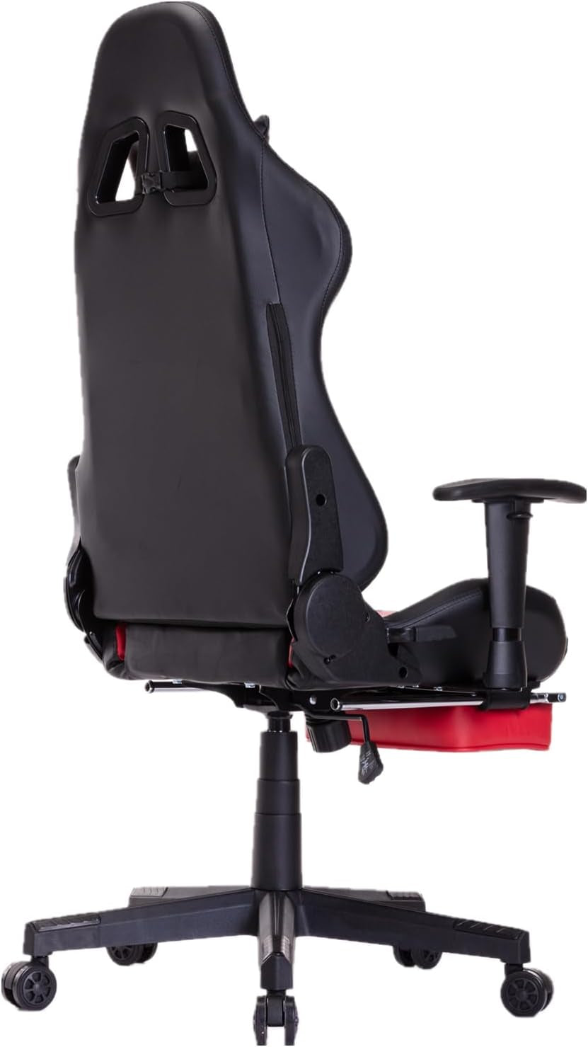 Ergonomic Gaming Chair with Footrest - Racing-Style Video Game Chair for Computer Gaming - Swivel Office Desk Chair with Lumbar Support and Headrest - Red/Black Design