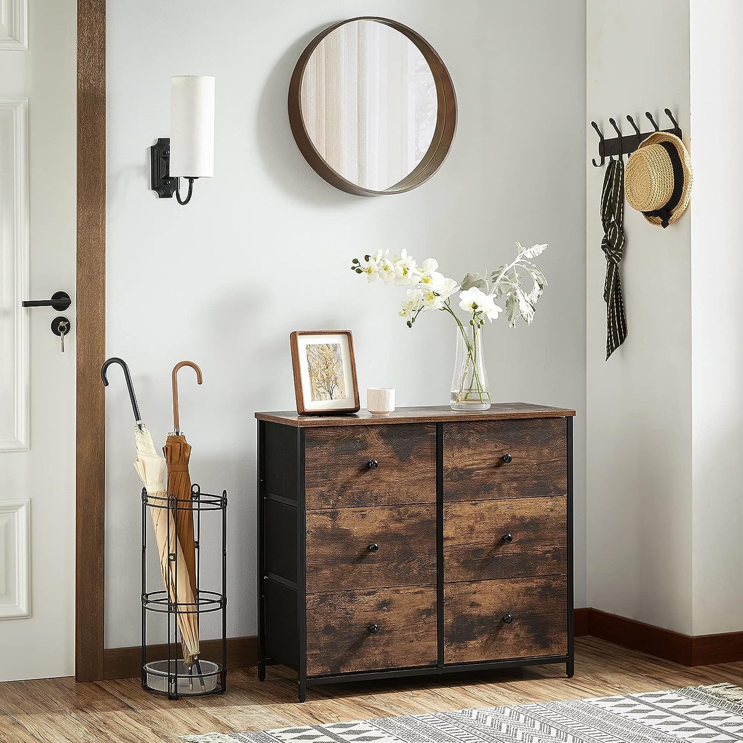 6 Drawer Dresser for Bedroom, Chest of Drawers, Brown and Black 