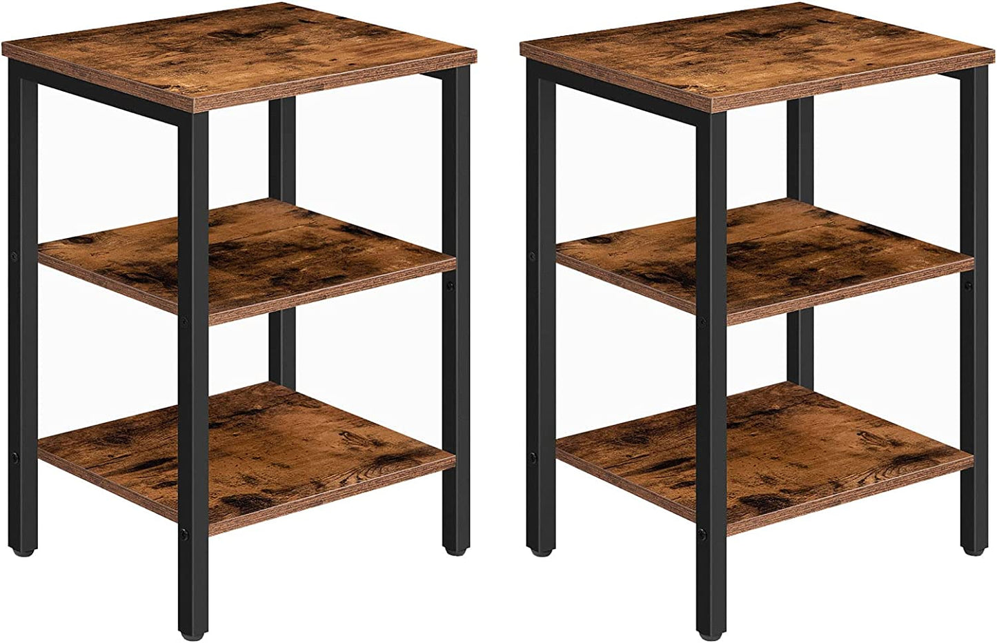 Industrial End Table with 3-Layer Shelves, Rustic Brown - Easy Assembly, Ideal for Small Spaces and Living Room 