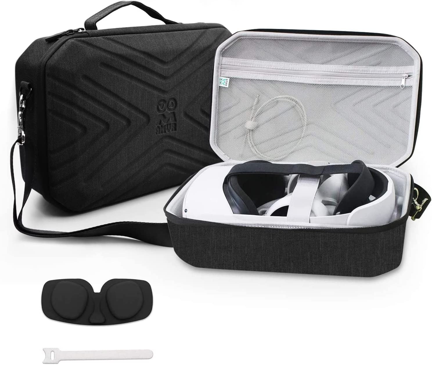 Portable Hard Case for Meta Quest 2 with Elite Strap: Carrying Case for VR Gaming Headset and Controllers Accessories. Features Protective Carrying Bag with Shoulder Strap. Perfect for Travel and Storage.
