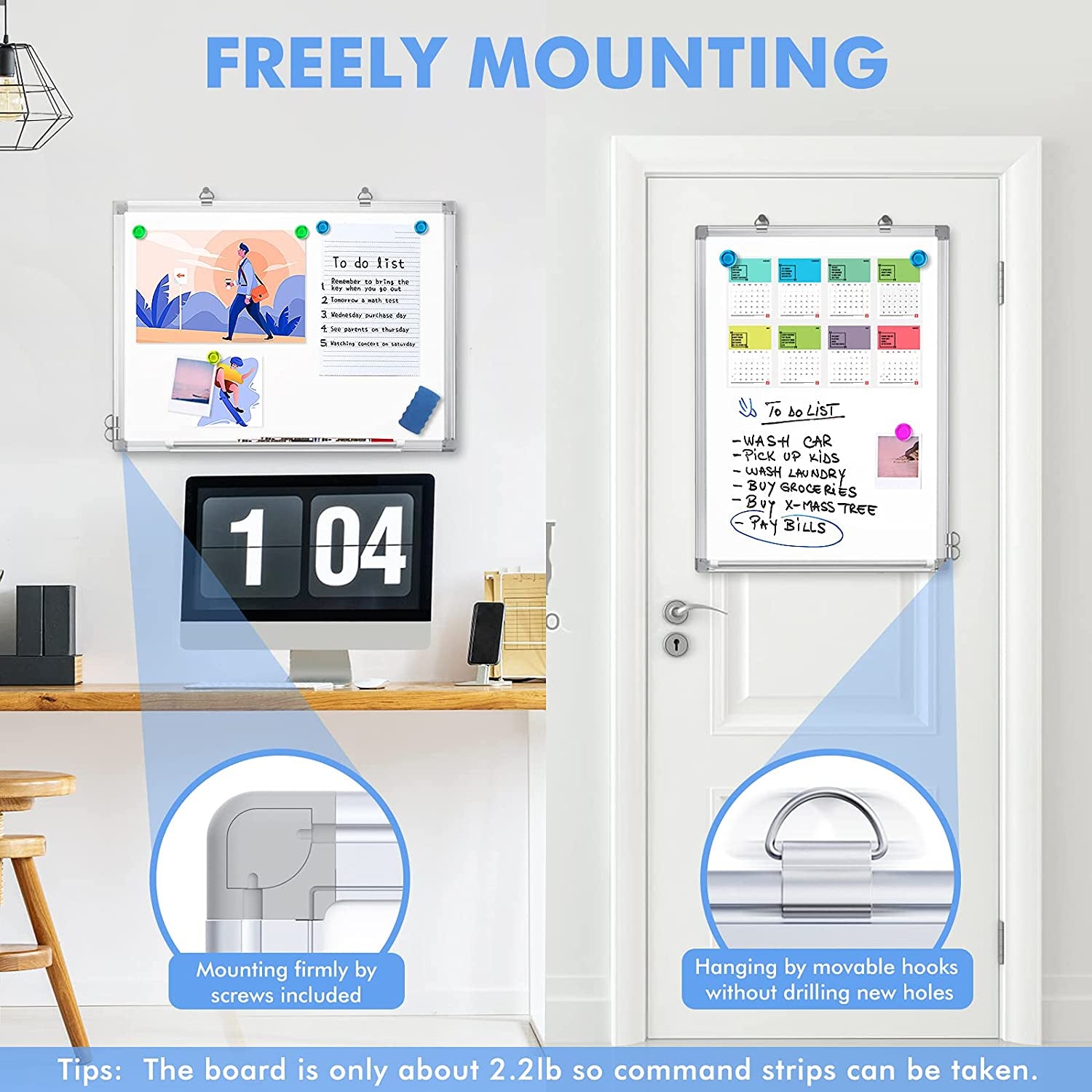 Magnetic Wall-Mounted Whiteboard - Lightweight Whiteboard for Home, Office, School, and Kids - 24 x 18 Inches with a Silver Frame.