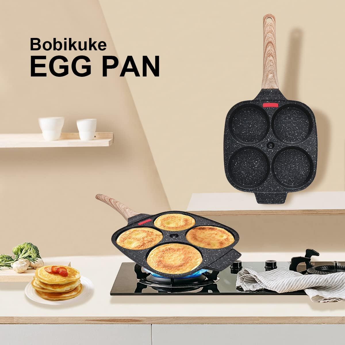 Nonstick Egg Frying Pan with Lid - Aluminium Alloy Cooker for Breakfast, Pancakes, and Fried Eggs - 4 Cups Capacity