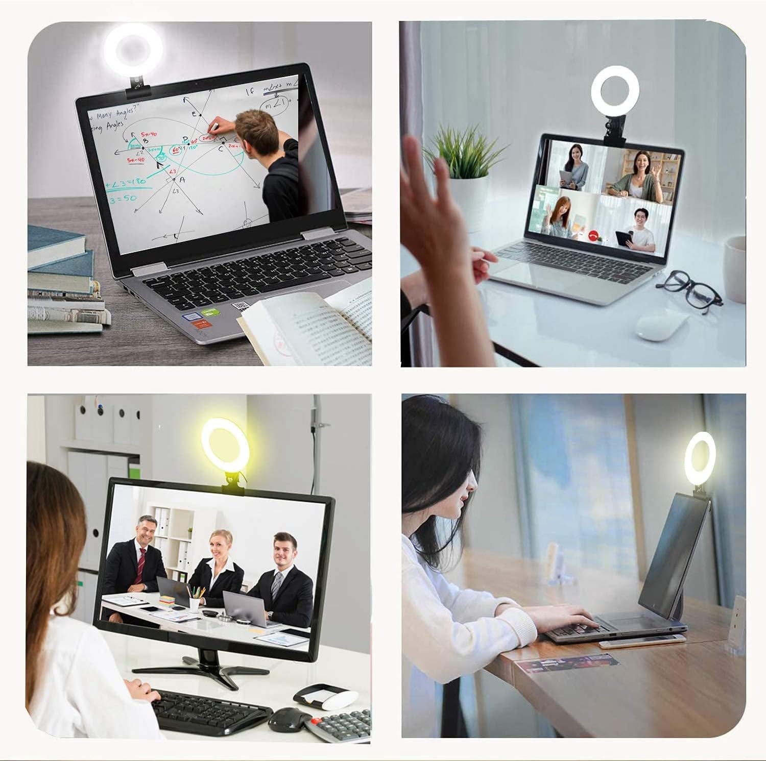 Video Conference Lighting Kit - Dimmable LED Ring Lights - Clips onto Laptop Monitors - Perfect for Remote Working, Zoom Calls, Live Streaming, YouTube Videos, and TikTok.