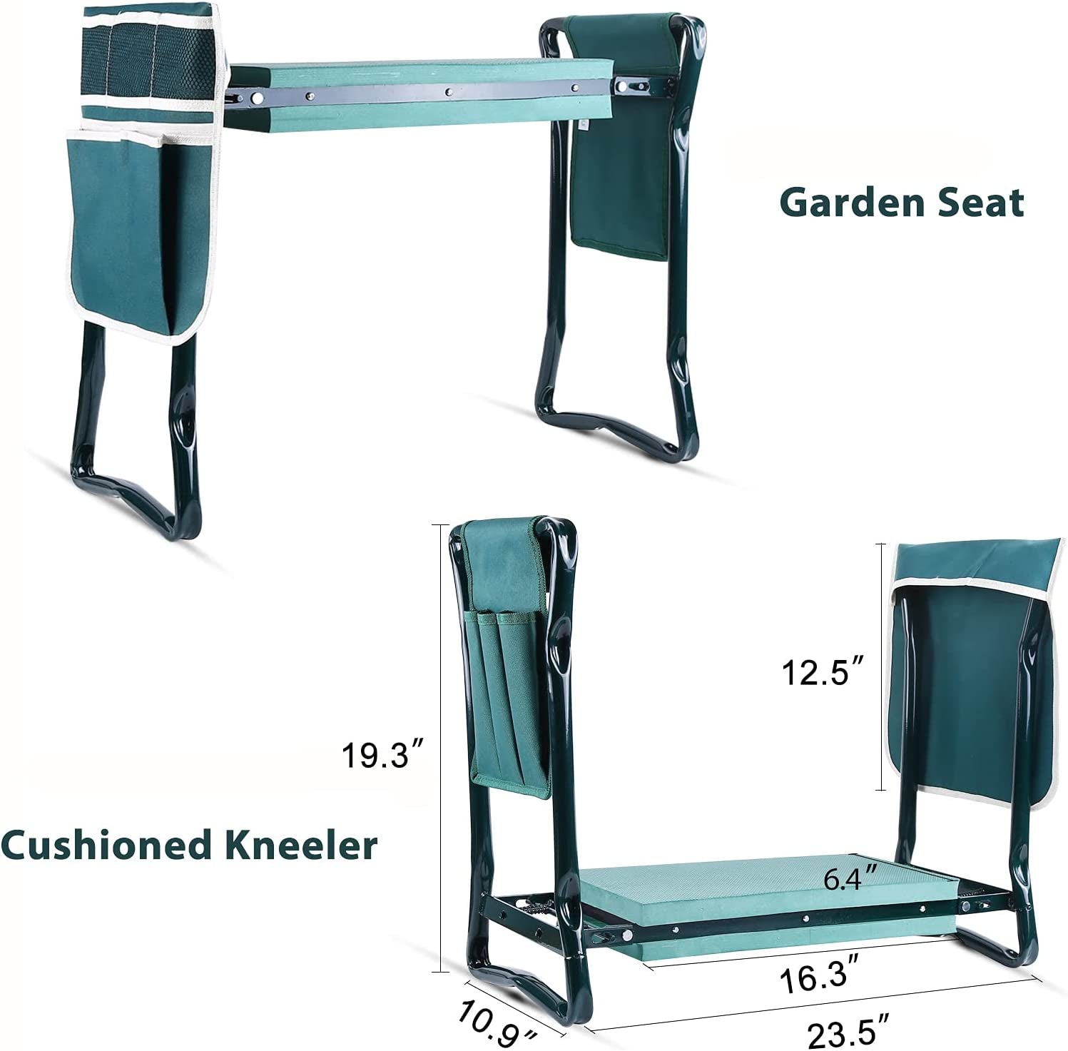 Foldable Garden Kneeler and Seat with 2 Tool Pouches: Portable Bench Stools for Gardeners