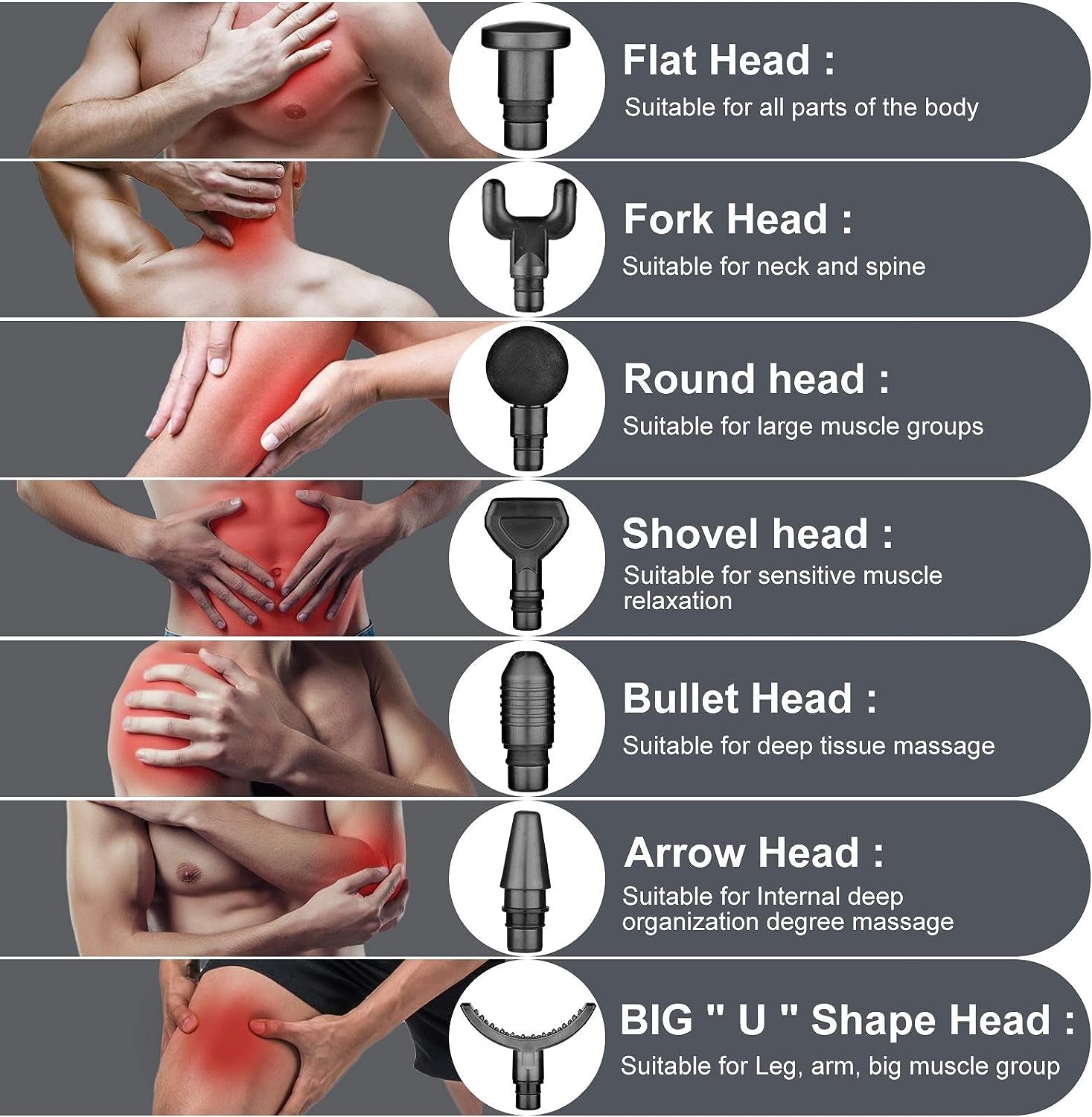Deep Tissue Massage Gun - Cordless Handheld Electric Percussion Massager - Offers Up to 30 Speeds - Includes 7 Massage Heads for Targeting Muscles in the Back, Neck, Legs, and Shoulders
