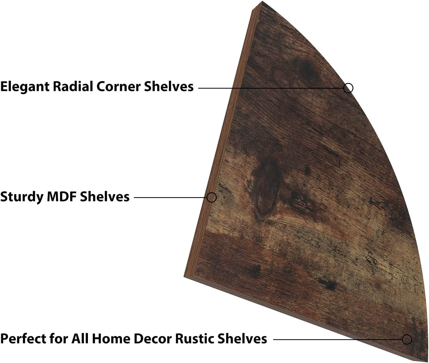 Set of 6 Floating Corner Shelves - Rustic Wood Design - Ideal for Bedroom, Living Room, Bathroom, and Kitchen - Adds Decorative and Functional Space to Corners.