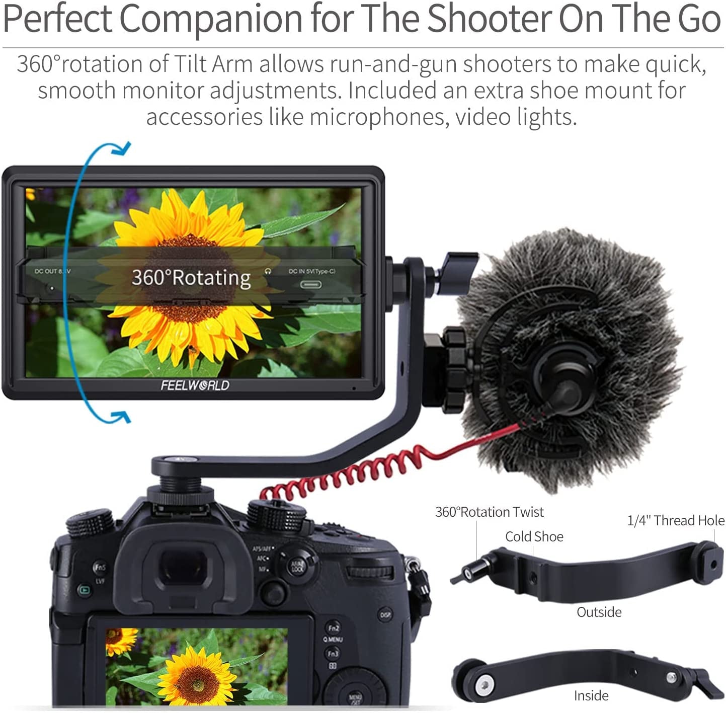 6-Inch DSLR Camera Field Monitor FW568 V3 with Waveform, LUTs, Video Peaking, and Focus Assist - Full HD IPS Display (1920x1080), 4K HDMI Input/Output, 8.4V DC Power Support, Includes Tilt Arm
