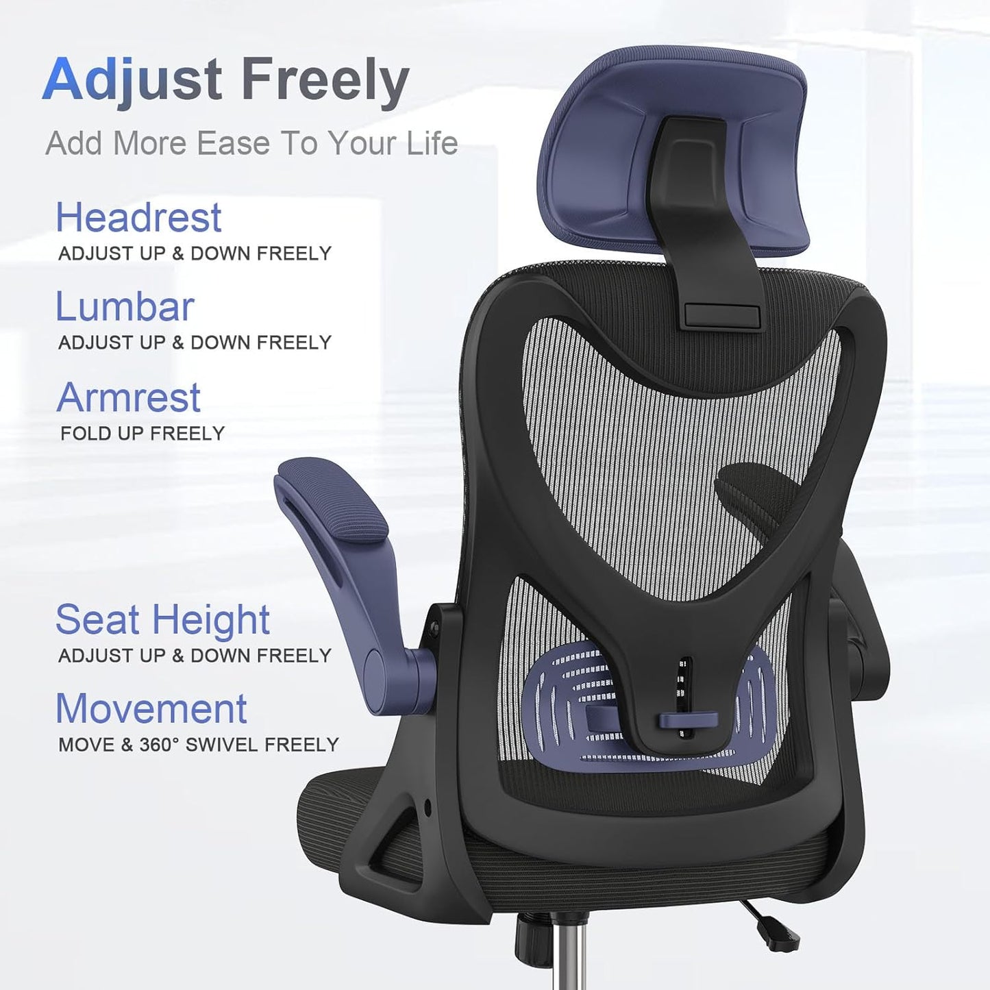 Ergonomic Office Chair with Adjustable Headrest, Lumbar Support, and Armrests - High Back Computer Chair for Comfortable and Productive Work