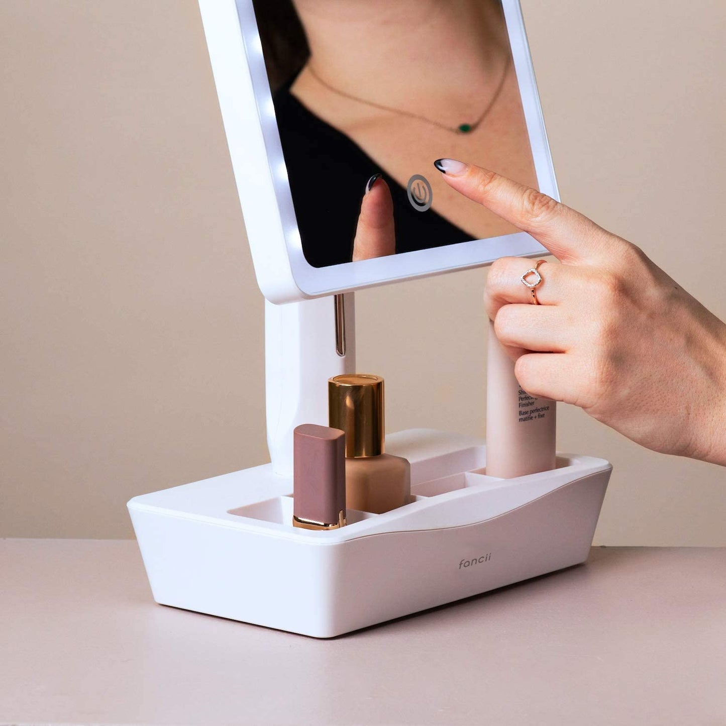 X-Large LED Lighted Vanity Makeup Mirror with 10X Magnifying Mirror - Features Dimmable Natural Light, Touch Screen Control, and Dual Power Options - Adjustable Stand with Integrated Cosmetic Organizer - Model: Gala.