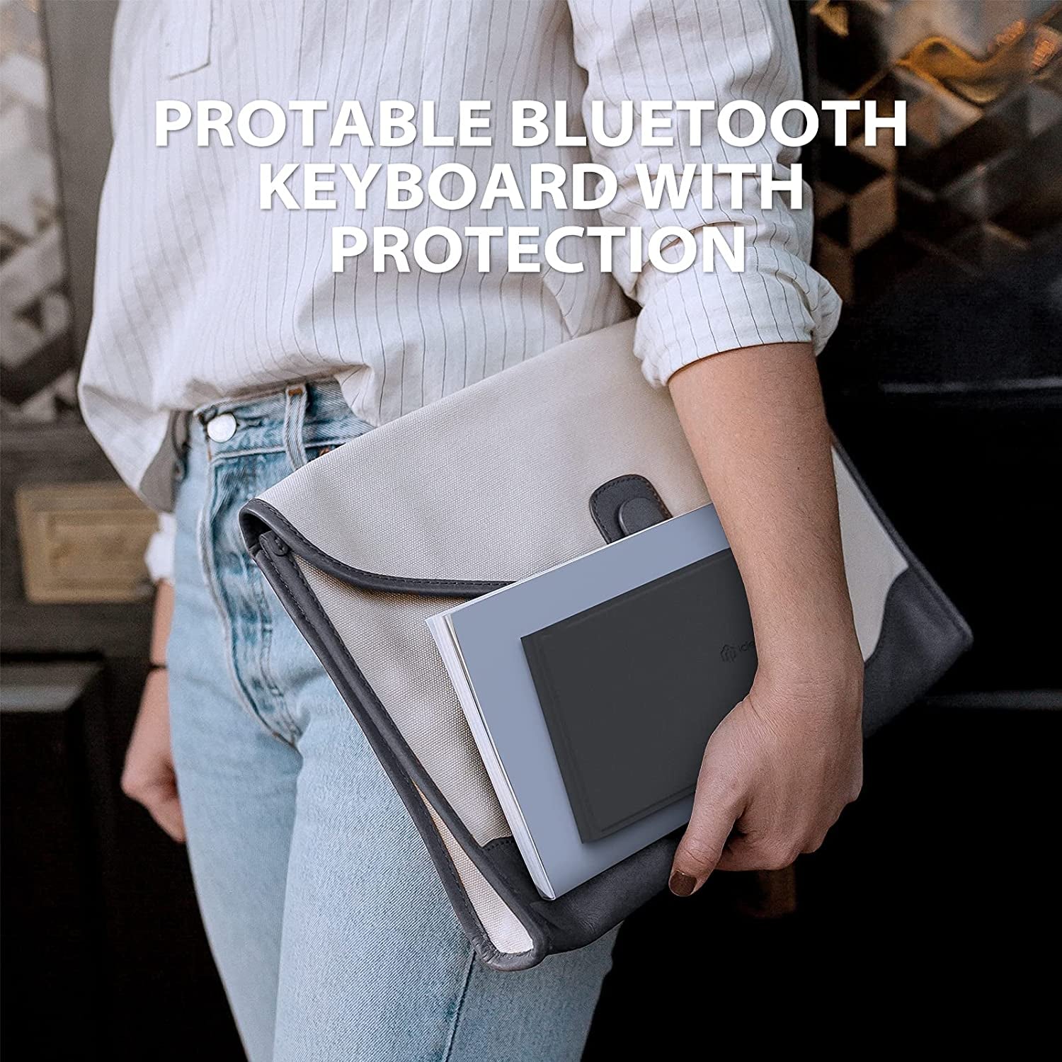 Foldable Bluetooth Keyboard with Stand Holder - Portable, Multi-Device Wireless Folding Keyboard for iPhone, iPad, Smartphone, Tablet, Laptop