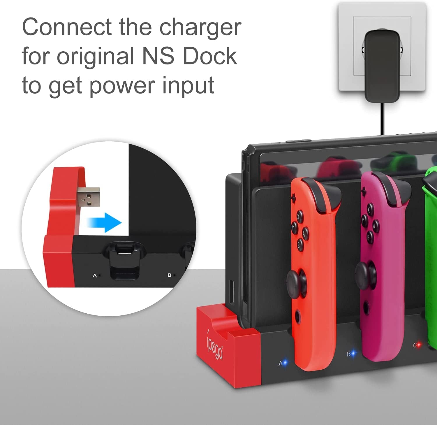 Nintendo Switch Controller Charger Dock with Dock Extension Charging Station and 28 Game Card Storage Slots - Compatible with Joycon and Nintendo Switch Accessories Kits