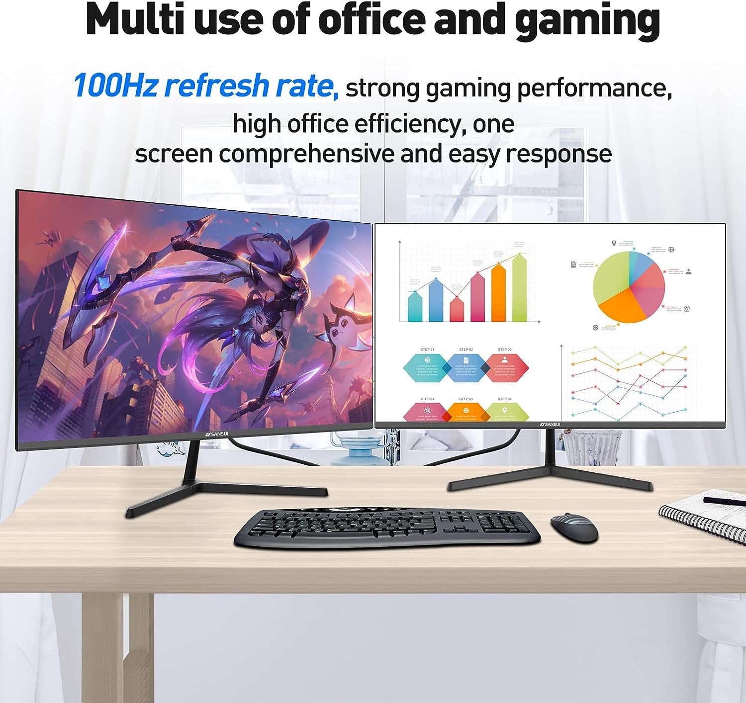 27-Inch IPS Computer Monitor with 100Hz Refresh Rate, USB Type-C, Full HD Resolution, HDR10, Built-in Speakers, HDMI and DP Connectivity, Tilt Adjustable, VESA Compatible - Ideal for Gaming and Office Use (Includes ES-27X3 Type-C Cable & HDMI Cable)