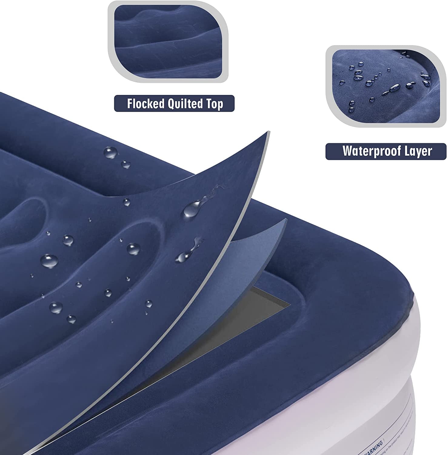 Queen Size Inflatable Air Bed with Built-in Pump for 1-2 Persons, Premium Flocked Material, Rapid 3-Minute Inflation/Deflation, Perfect for Home and Camping, Includes Convenient Storage Bag.