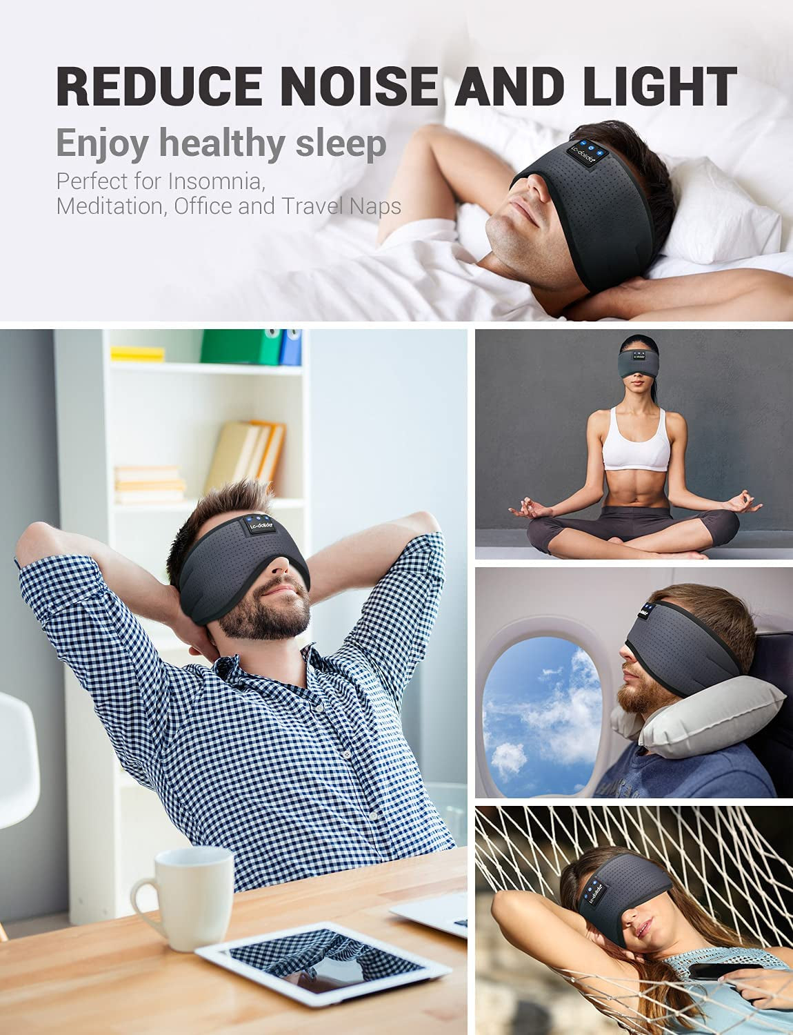 Wireless Bluetooth 5.2 Sleep Headband with Breathable Design - Ideal for Side Sleepers, Office Use, Air Travel, and Unique Gifting - Includes Sleep Earbuds, Eye Mask, and Ear Plugs