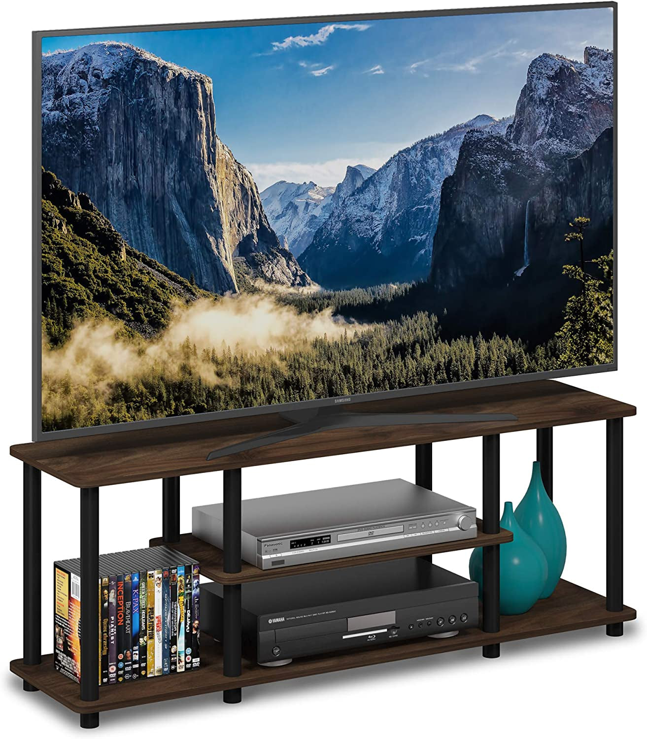 3D Entertainment TV Stands, Round - Walnut/Black