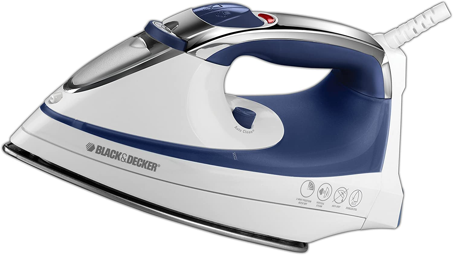 Advantage Steam Iron White/Blue Nonstick Stainless Steel Clothing Iron