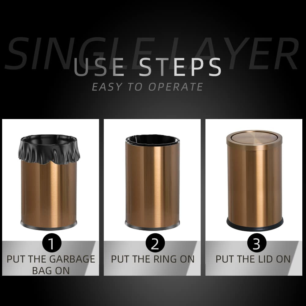 Stainless Steel Trash Can With LId,Bathroom Trash Can，9 L,Garbage cans for Living Room. Metallic Gold (Rose Gold)