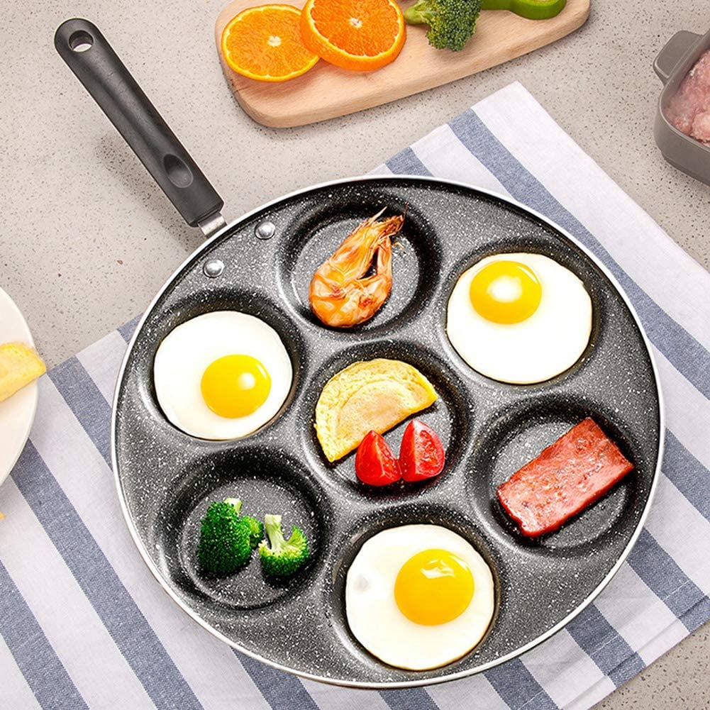 Multifunctional Non-Stick Egg Frying Pan with 7 Holes for Home Cooking - Aluminum Material, Ideal for Preparing Eggs, Burgers, Pancakes, and Dumplings