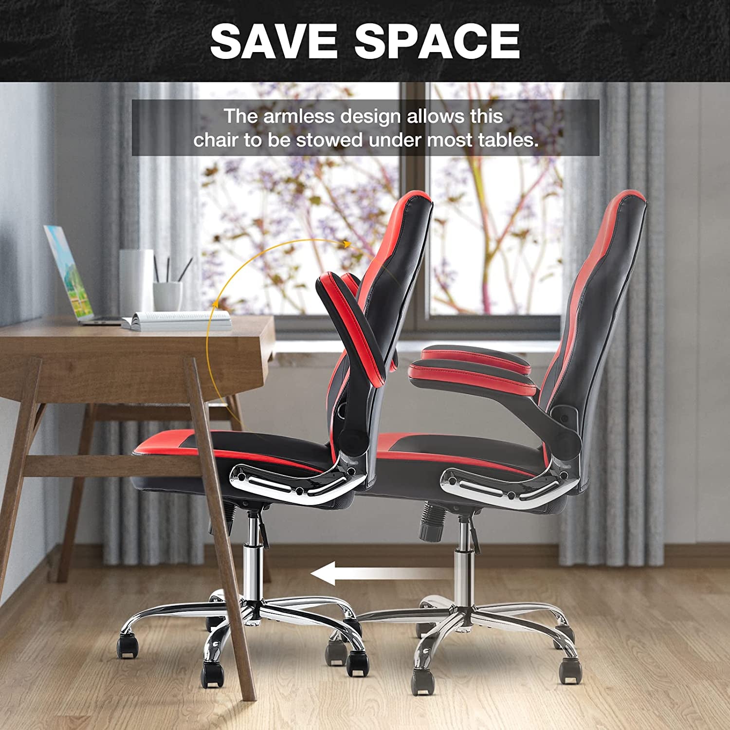 Ergonomic Gaming Office Chair - PU Leather Executive Swivel Design - Features Flip-Up Armrests and Lumbar Support - Suitable for Working, Studying, and Gaming - Color: Grey.