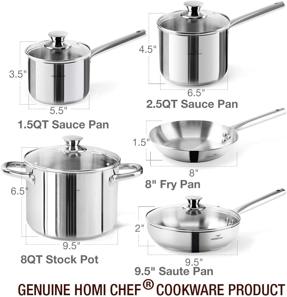 14-Piece Nickel Free Stainless Steel Cookware Set - Nickel Free Stainless Steel Pots and Pans Set - Stainless Steel Non-Toxic Cookware Set - Stainless Steel Healthy Induction Cookware Sets