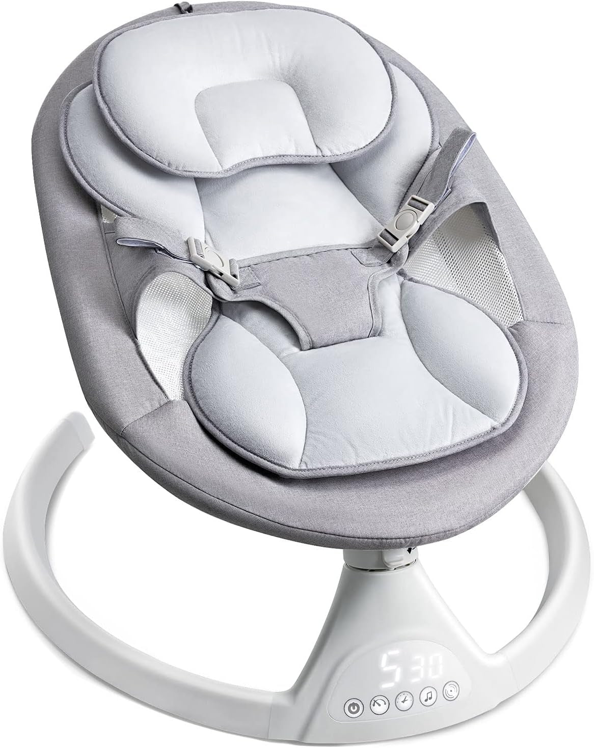 Baby Swings Bluetooth Baby Rocker For Infants with 5 Unique Motions, Natural Sway Baby Swing for Newborn, LED Touch Panel,Music Speaker,Remote Control,Swing for Infants,Gray