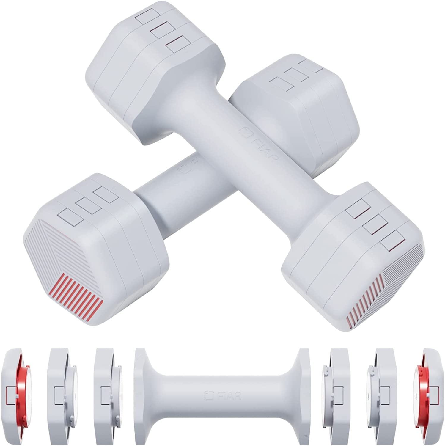 Adjustable Weight Dumbbells Set - One Pair, 4lb to 10lb (2-5lb Each), Free Weights for Home Gym, Ideal for Strength Training, Available in 3 Colors.