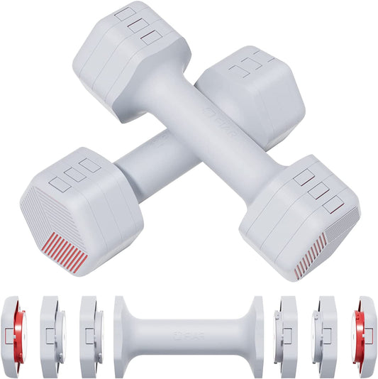 Adjustable Weight Dumbbells Set - One Pair, 4lb to 10lb (2-5lb Each), Free Weights for Home Gym, Ideal for Strength Training, Available in 3 Colors.