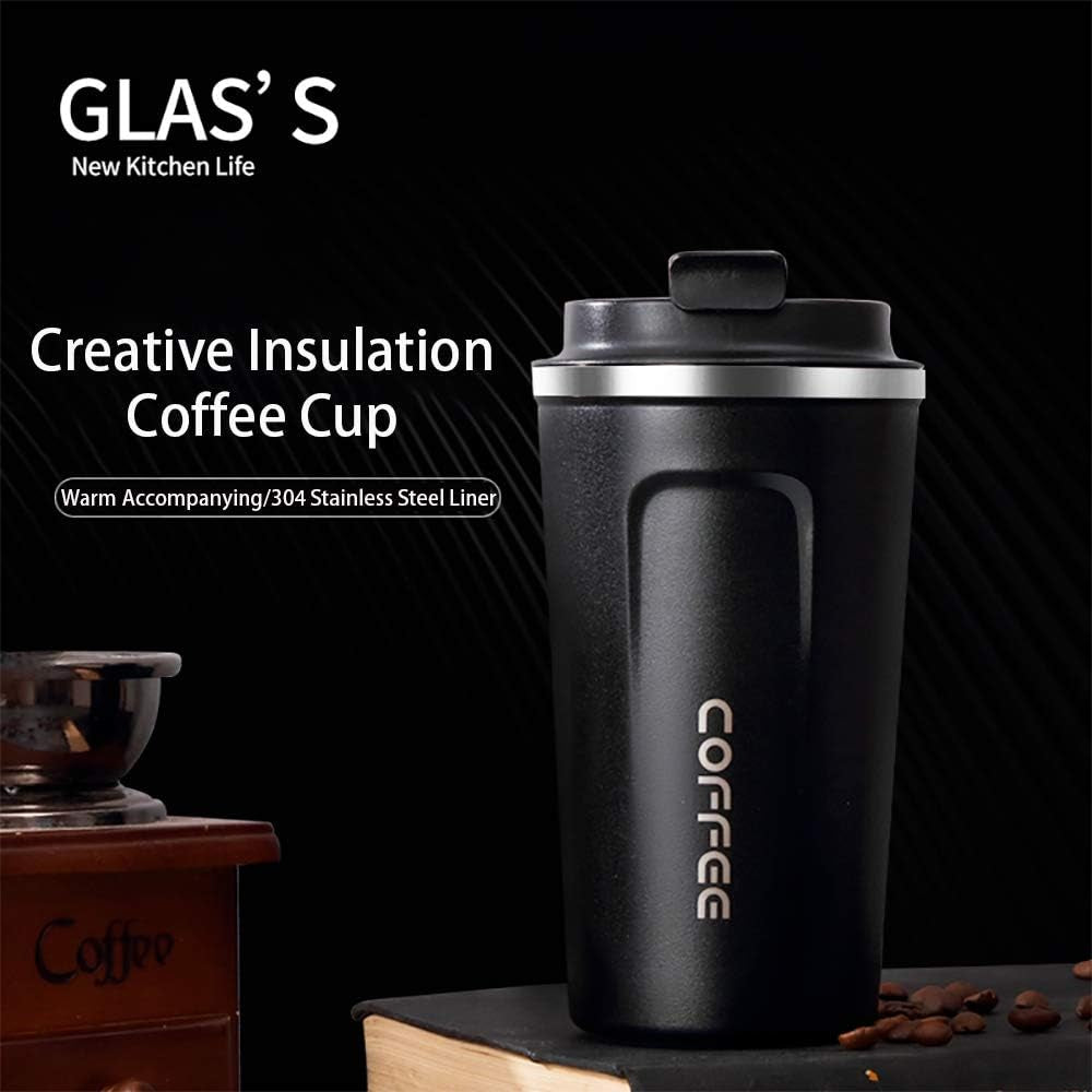 Insulated Coffee Travel Mug: Fashionable Stainless Steel Coffee Cup with Leak-Proof Lid, 13 oz Capacity, in Black Color