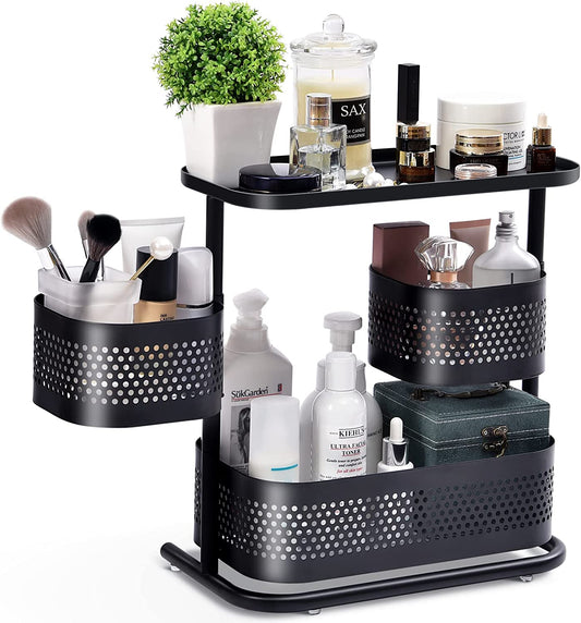 3-Tier Rotating Bathroom Counter Organizer: Black Vanity and Kitchen Spice Rack Shelf for Countertop Storage