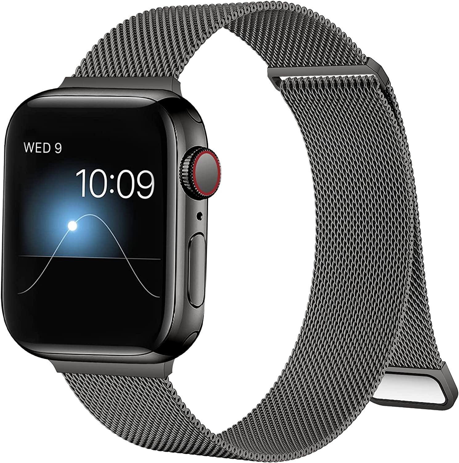 Magnetic Mesh Metal Band - Compatible with Apple Watch Bands 44mm 45mm 49mm 42mm; Replacement Strap for iWatch Series 8 7 6 5 4 3 2 1 SE; Ultra Adjustable Bracelet Loop for Men and Women; Available in Black.