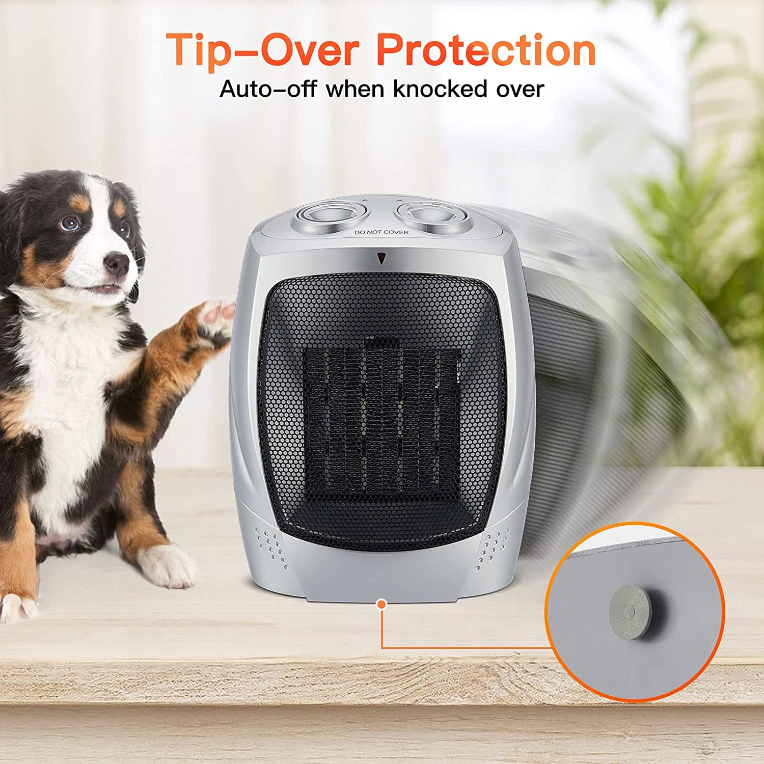 Portable Electric Space Heater - A 1500W/750W Ceramic Heater with Thermostat that can quickly heat up a room of up to 200 sq. ft. It's designed to be safe and quiet, making it ideal for use in offices, homes, on desks, and indoors.