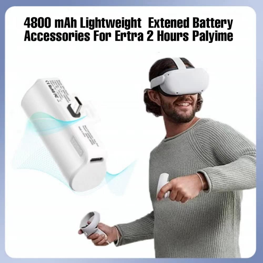 4800mAh Battery Pack Power Bank: Compatible with Oculus/Meta Quest 2. Lightweight VR Extended Battery Pack with Fast Charging for Extra 2 Hours Playtime.