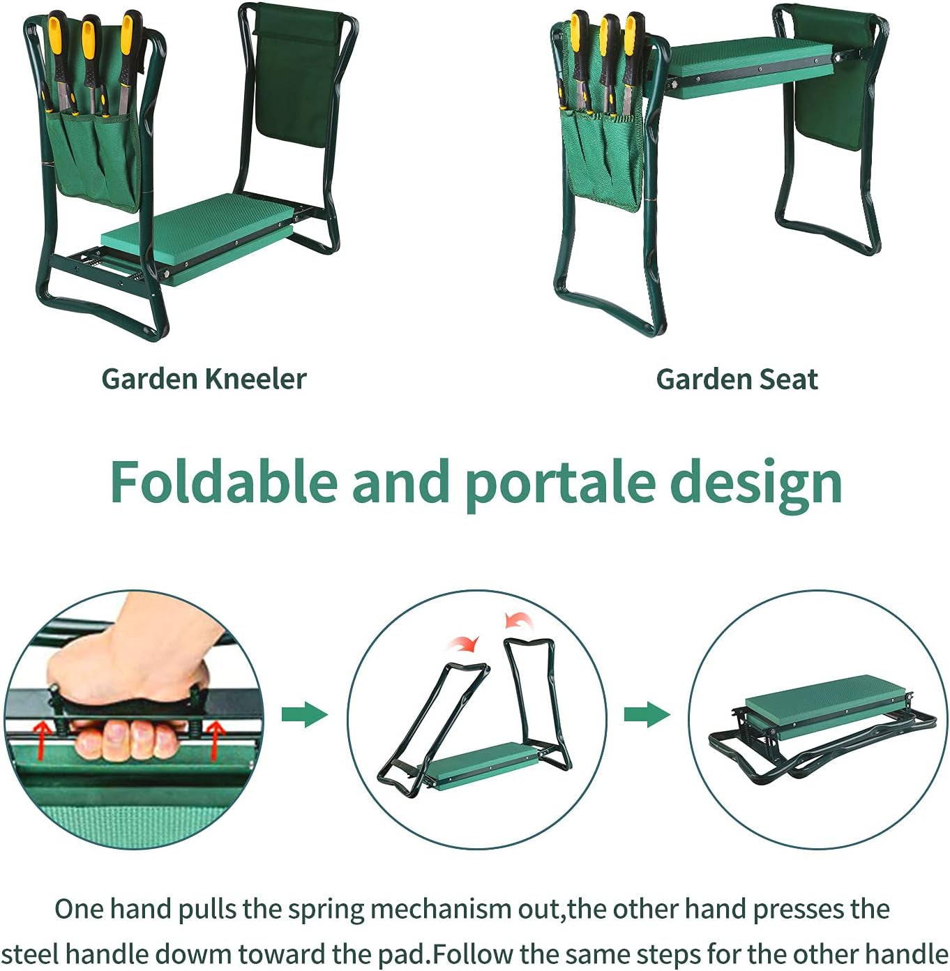 Folding Garden Kneeler and Seat: Multi-Functional Gardening Stool with 2 Tool Pouches