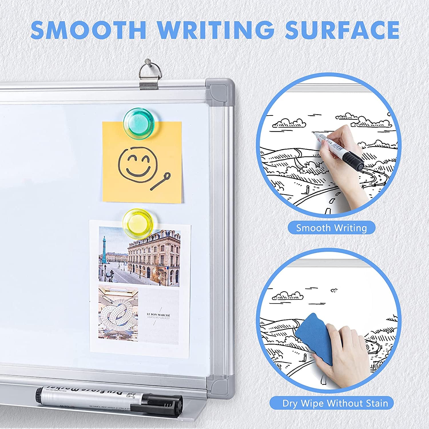 Magnetic Wall-Mounted Whiteboard - Lightweight Whiteboard for Home, Office, School, and Kids - 24 x 18 Inches with a Silver Frame.