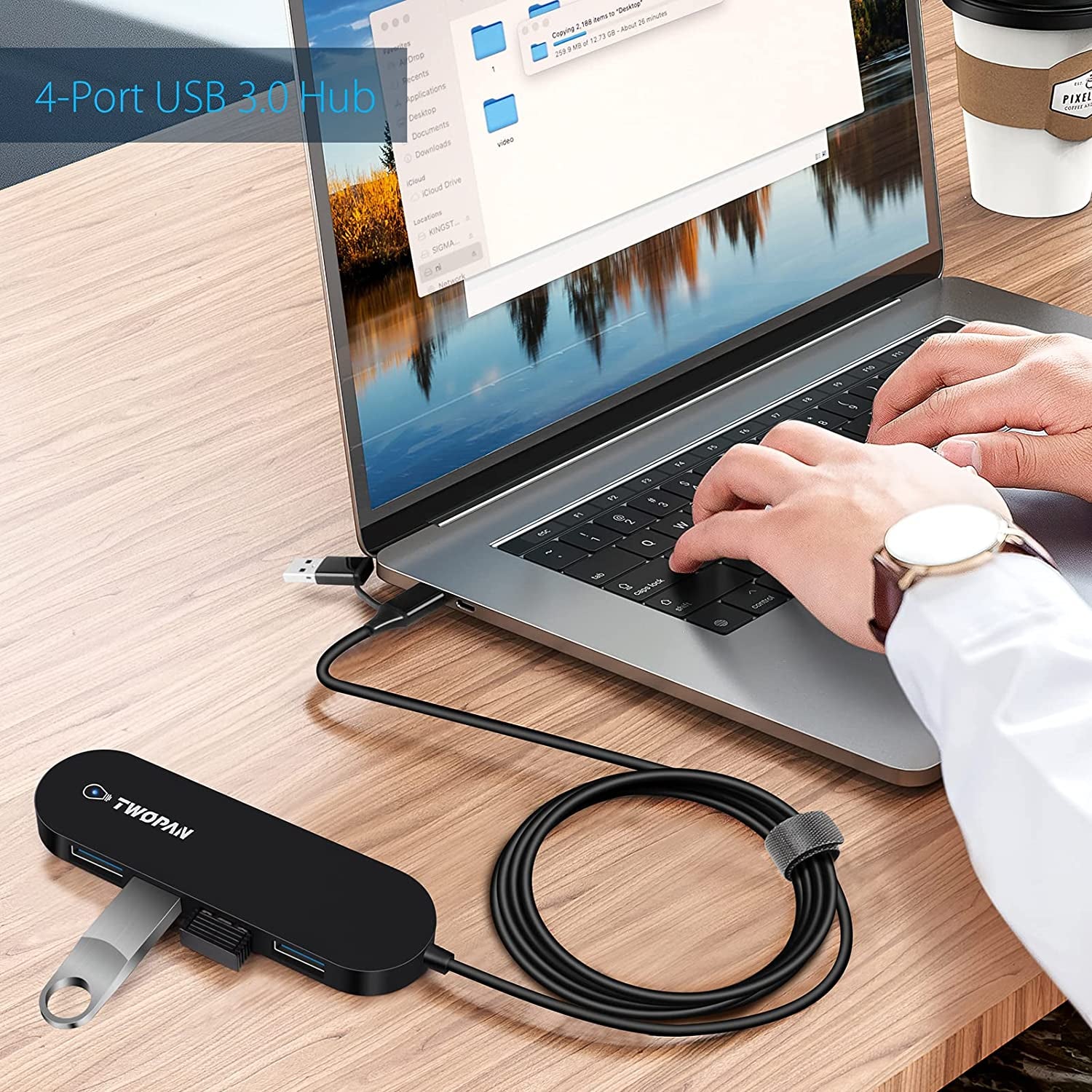 Ultra Slim USB C to USB 3.0 Hub - 4 Ports Multiport USB Adapter, Portable Mini USB Splitter for MacBook, Mac Pro/Mini, iPad Pro, Surface Pro, PS4, PS5, and USB Flash Drives.