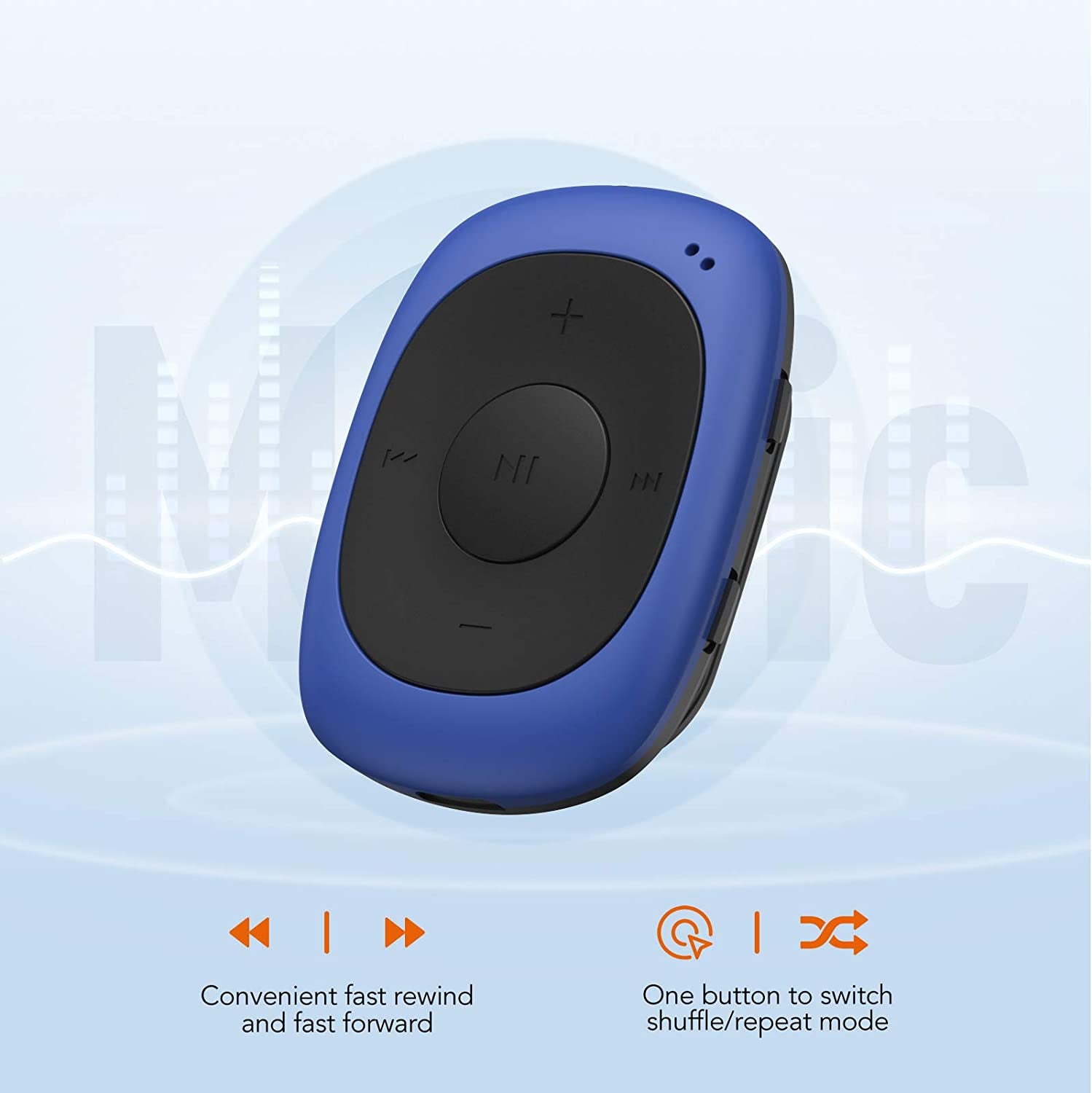 Clip MP3 Player with FM Radio: 8GB Digital Music Player designed for Jogging, Running, and Gym Activities. Available in Blue 